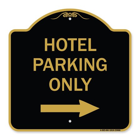 Signmission Hotel Parking With Right Arrow, Black & Gold Aluminum Architectural Sign, 18" x 18", BG-1818-23900 A-DES-BG-1818-23900